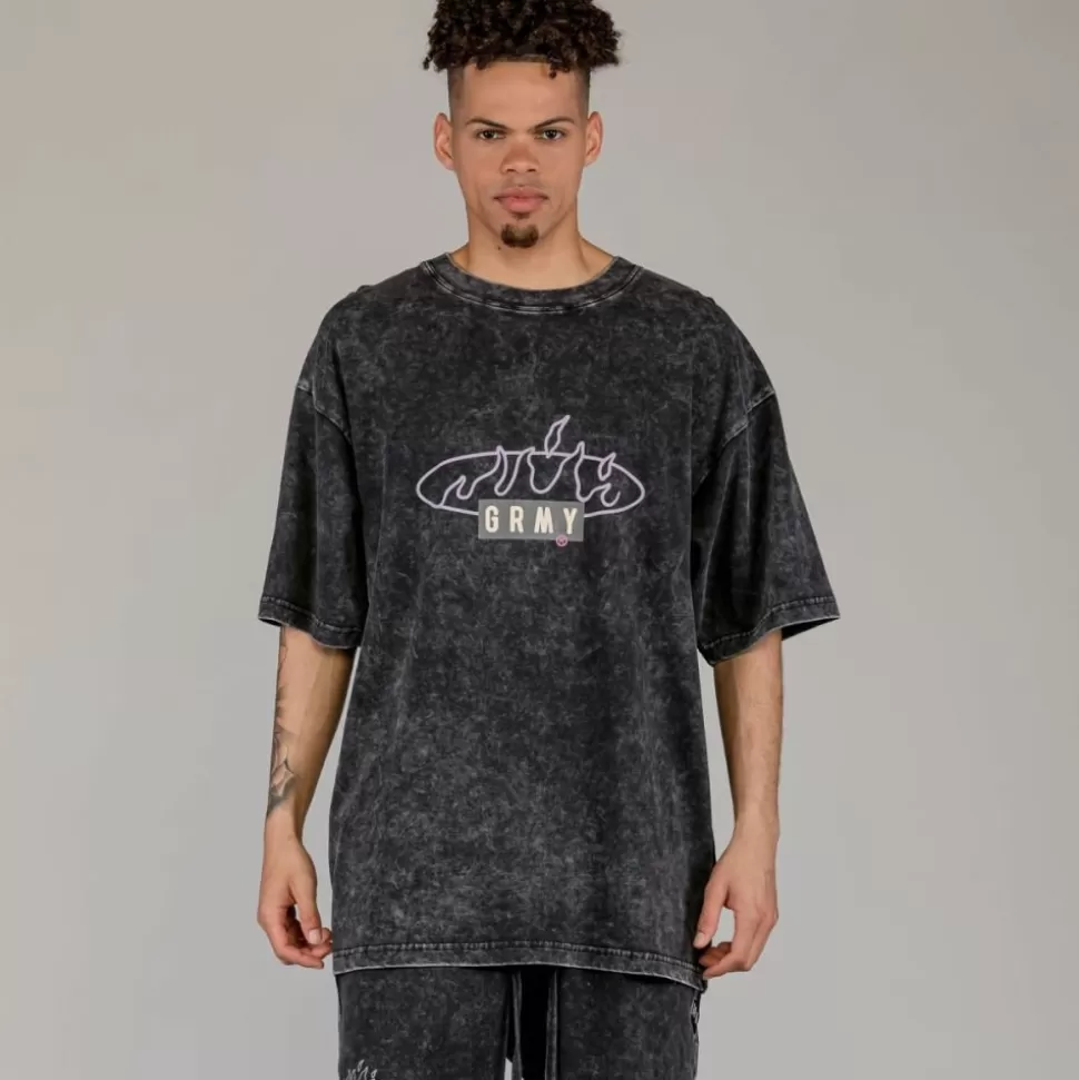 Tees*Grimey Camiseta Cloven Tongues Stone Washed Oversized - Washed Black - Summer 23