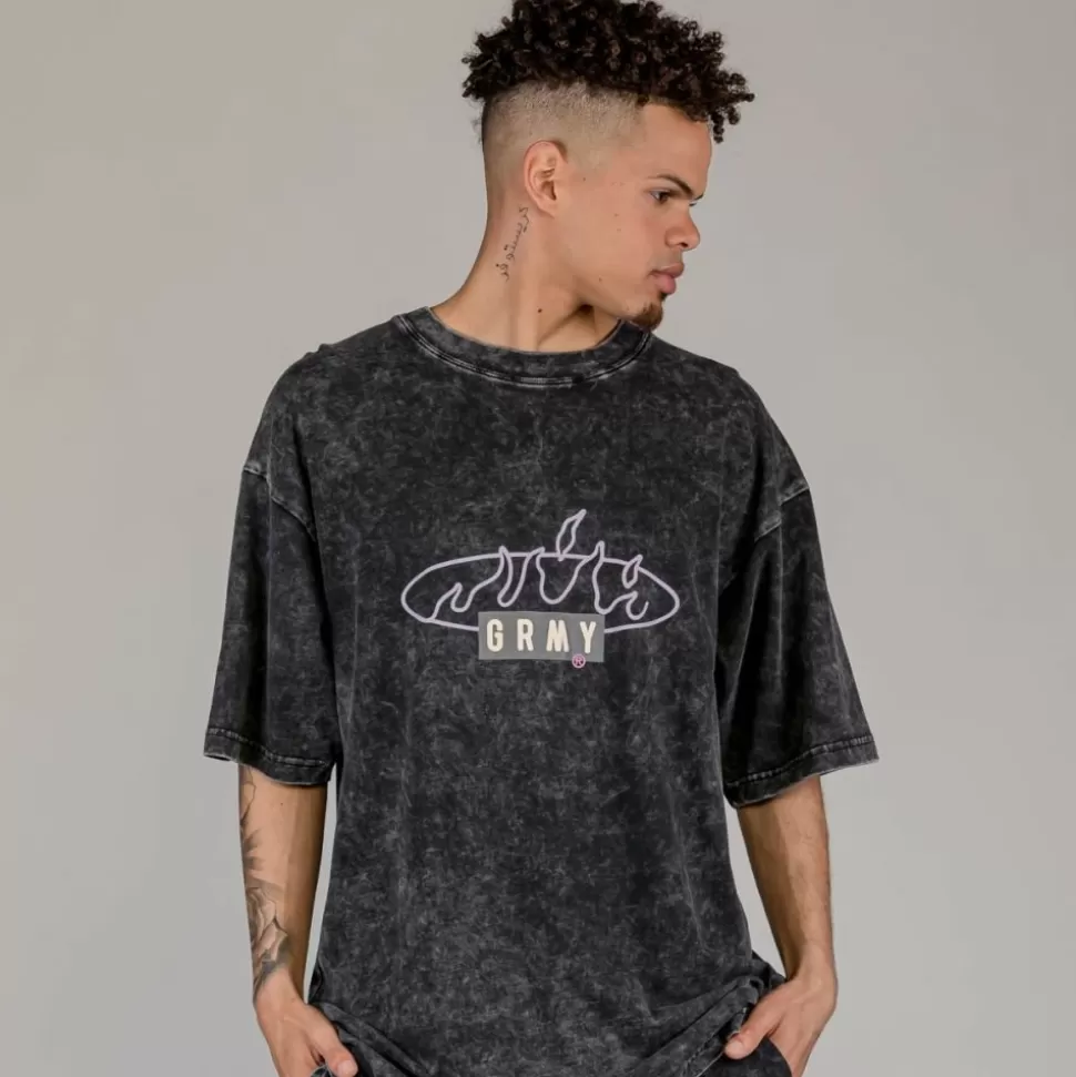 Tees*Grimey Camiseta Cloven Tongues Stone Washed Oversized - Washed Black - Summer 23