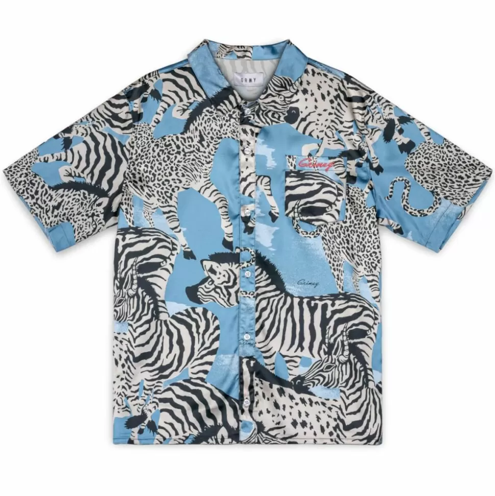 Shirts*Grimey Animal Satin Button Up Shirt - Blue - Summer 23