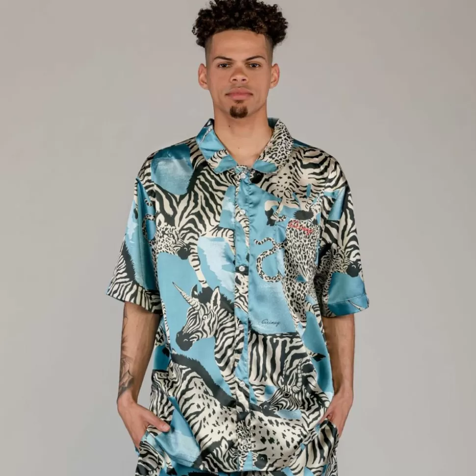 Shirts*Grimey Animal Satin Button Up Shirt - Blue - Summer 23