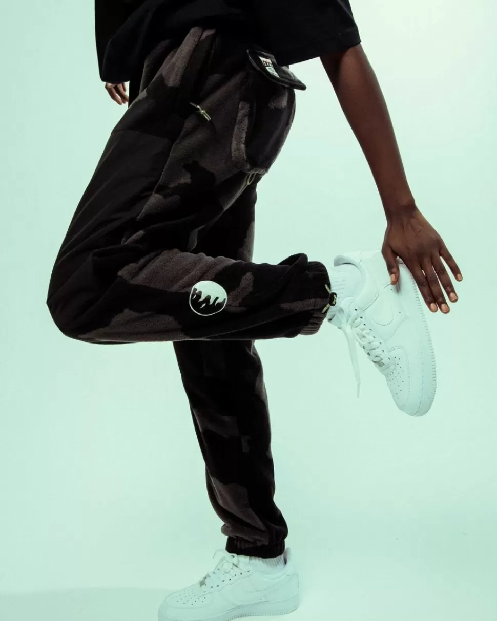 Pants*Grimey Back At You All Over Print Polar Fleece Track Pants - Black