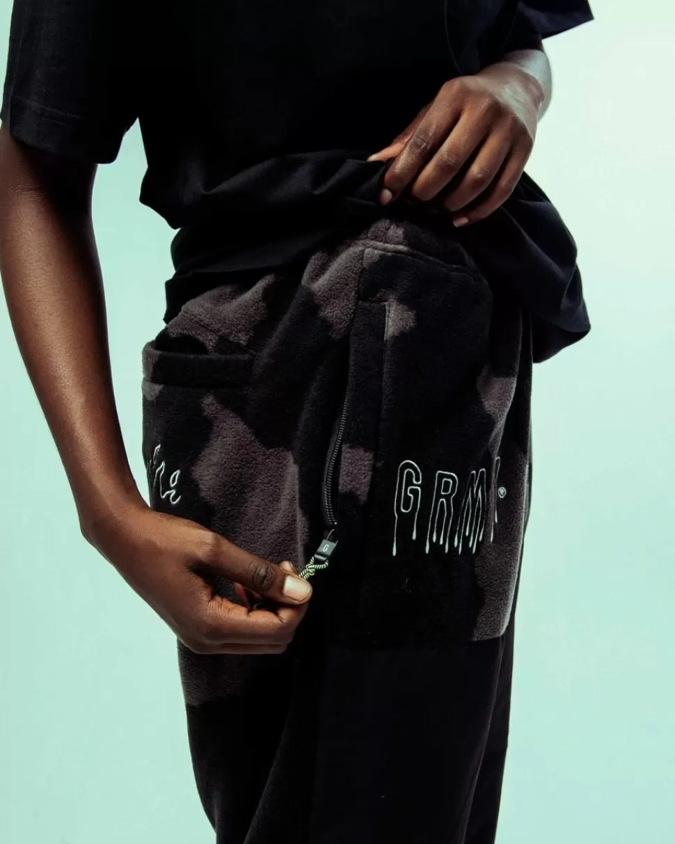 Pants*Grimey Back At You All Over Print Polar Fleece Track Pants - Black