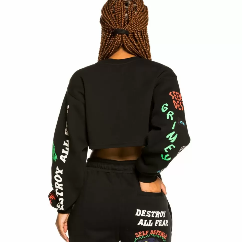 Sweatshirts*Grimey "Destroy All Fear" Girl Crop Crewneck - Black - Fall 21