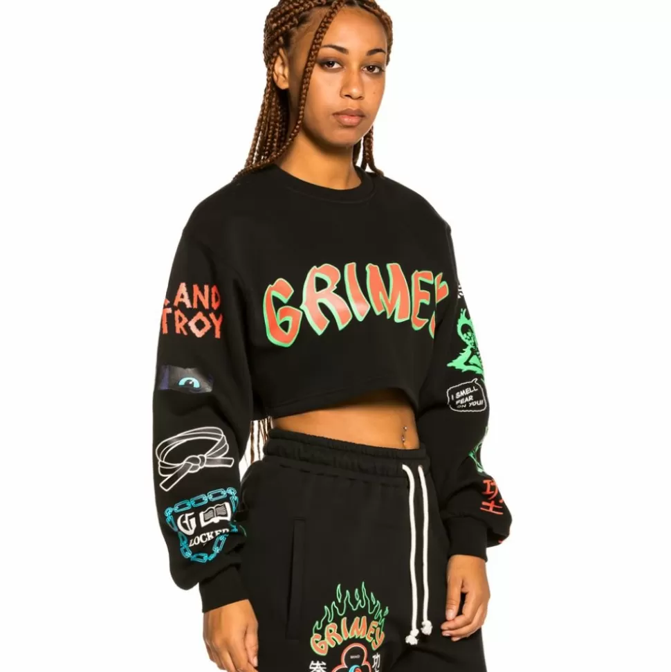 Sweatshirts*Grimey "Destroy All Fear" Girl Crop Crewneck - Black - Fall 21