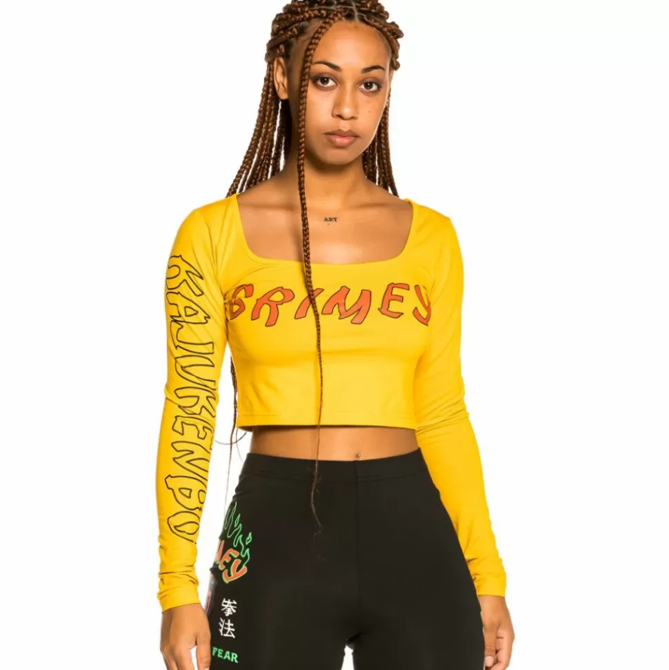 Tees & Tops*Grimey "Destroy All Fear" Long Sleeve Crop Tee - Yellow - Fall 21