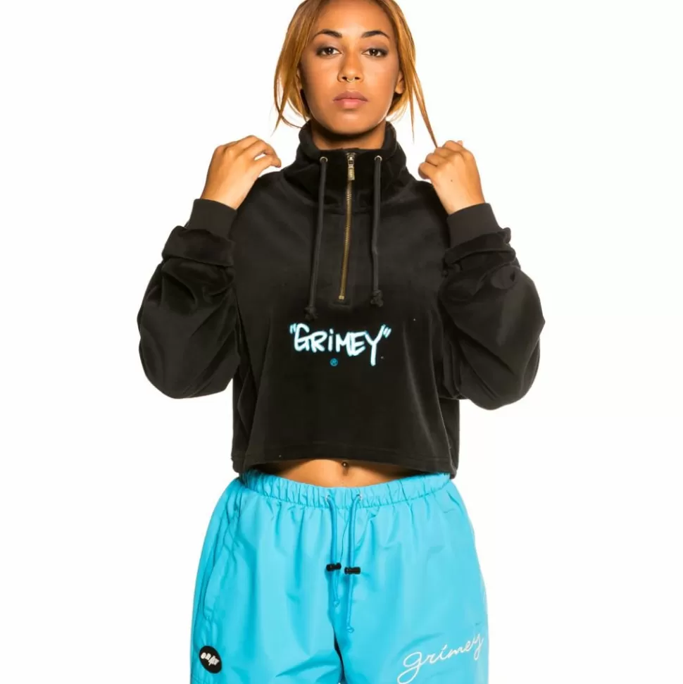Sweatshirts*Grimey "Gem Cutting" Girl High Neck Velvet Crop Top - Black - Fall 21