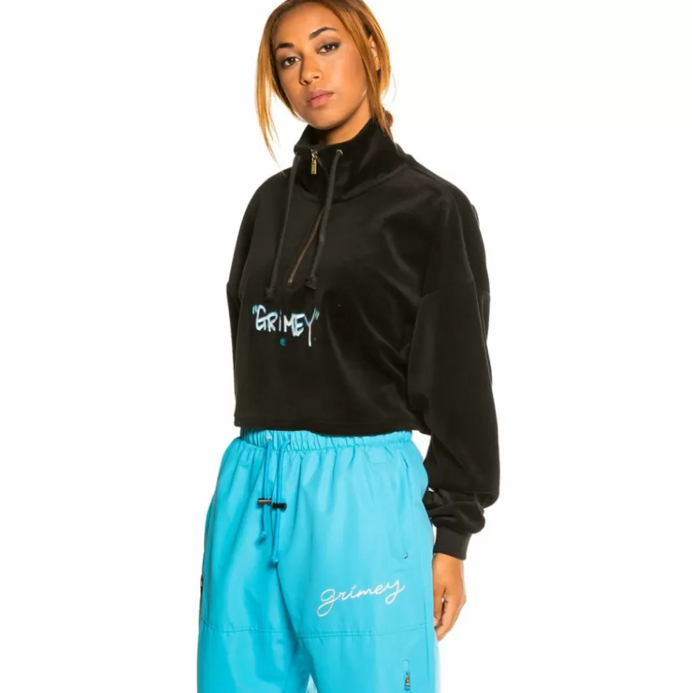 Sweatshirts*Grimey "Gem Cutting" Girl High Neck Velvet Crop Top - Black - Fall 21