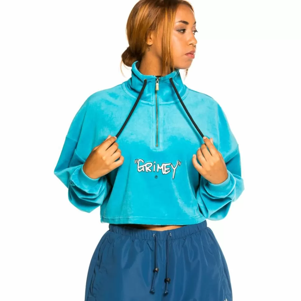 Sweatshirts*Grimey "Gem Cutting" Girl High Neck Velvet Crop Top - Blue - Fall 21