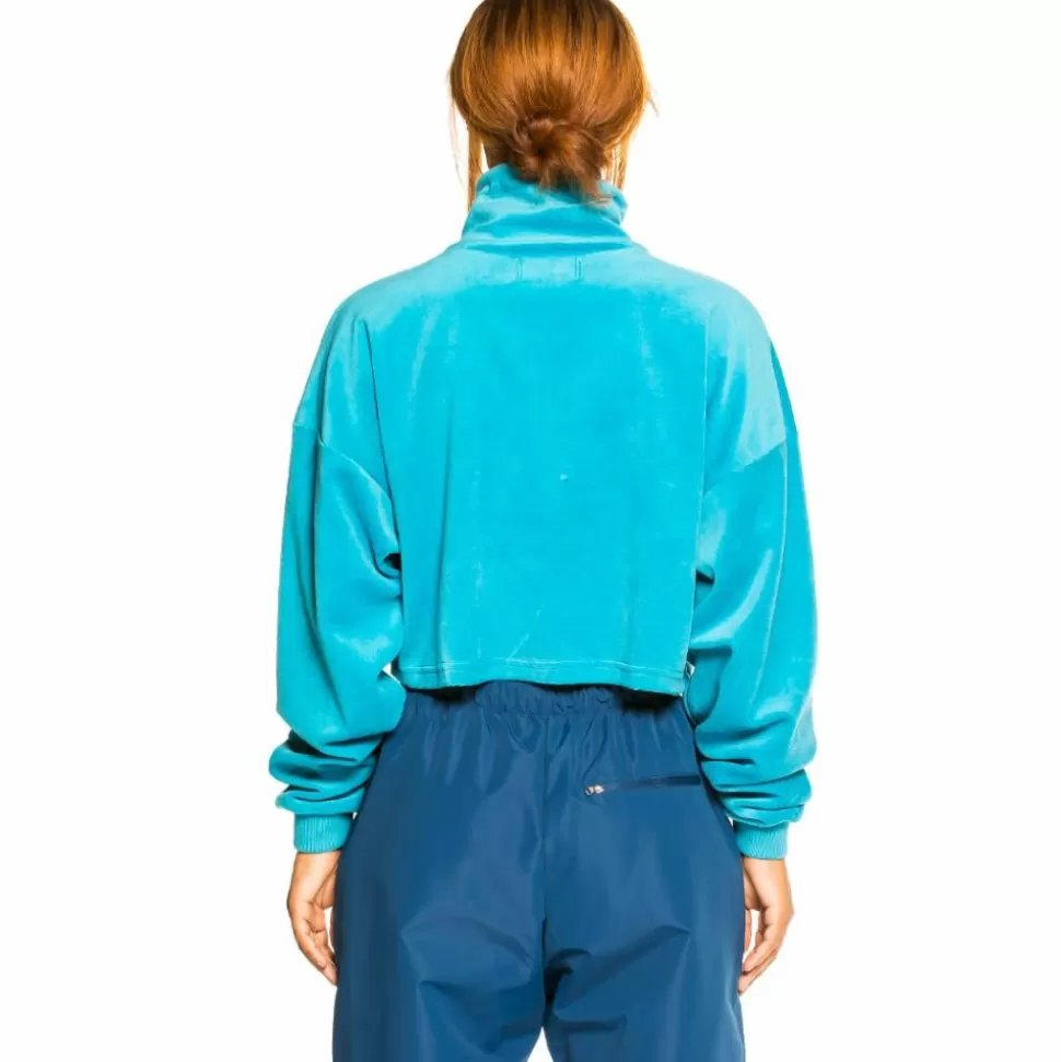 Sweatshirts*Grimey "Gem Cutting" Girl High Neck Velvet Crop Top - Blue - Fall 21