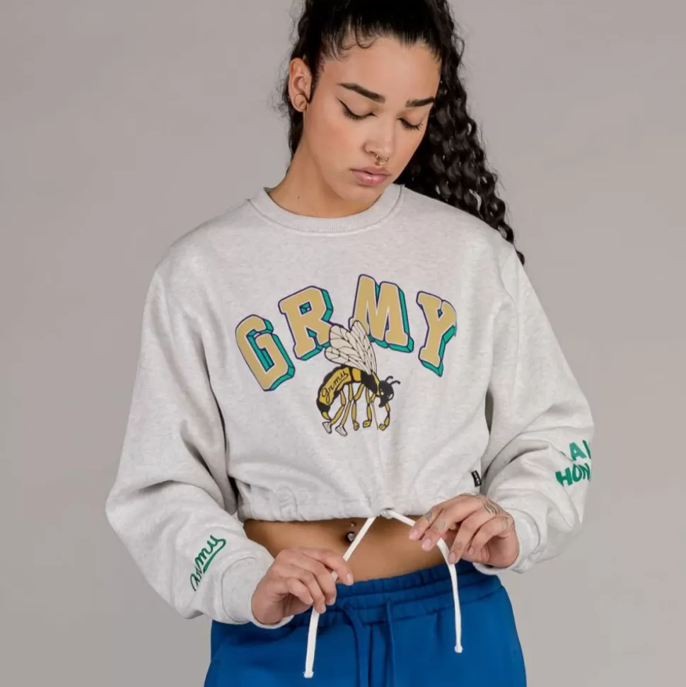 Sweatshirts*Grimey "Hive" Crop Heavyweight Crewneck - Sport Grey - Fall 22