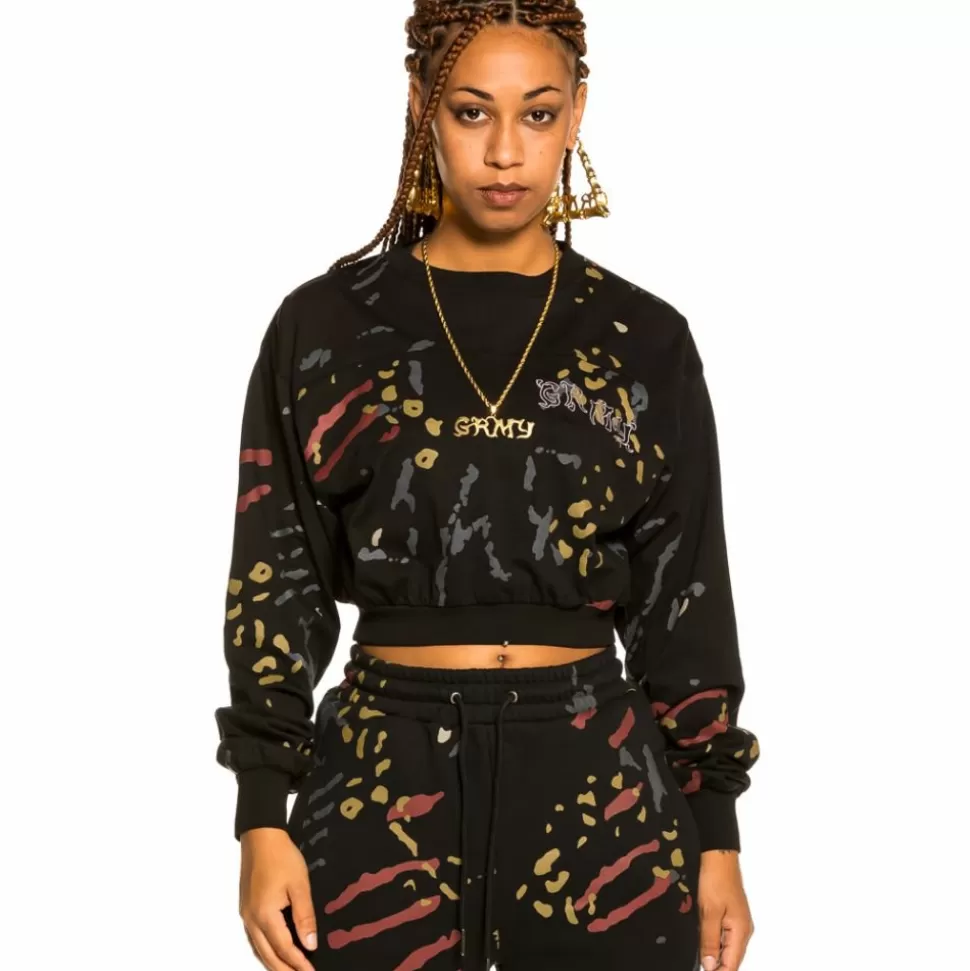 Tees & Tops*Grimey "Jazz Thing" All Over Print Long Sleeve Crop Top - Black - Fall 21
