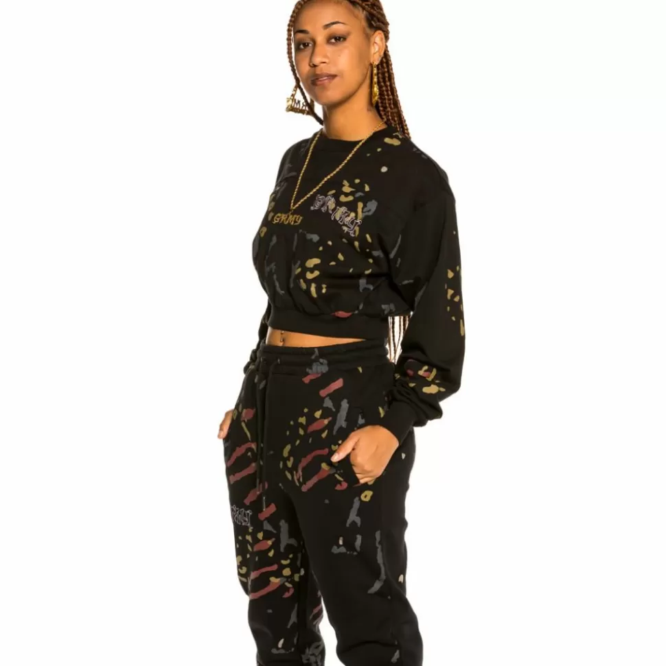 Tees & Tops*Grimey "Jazz Thing" All Over Print Long Sleeve Crop Top - Black - Fall 21