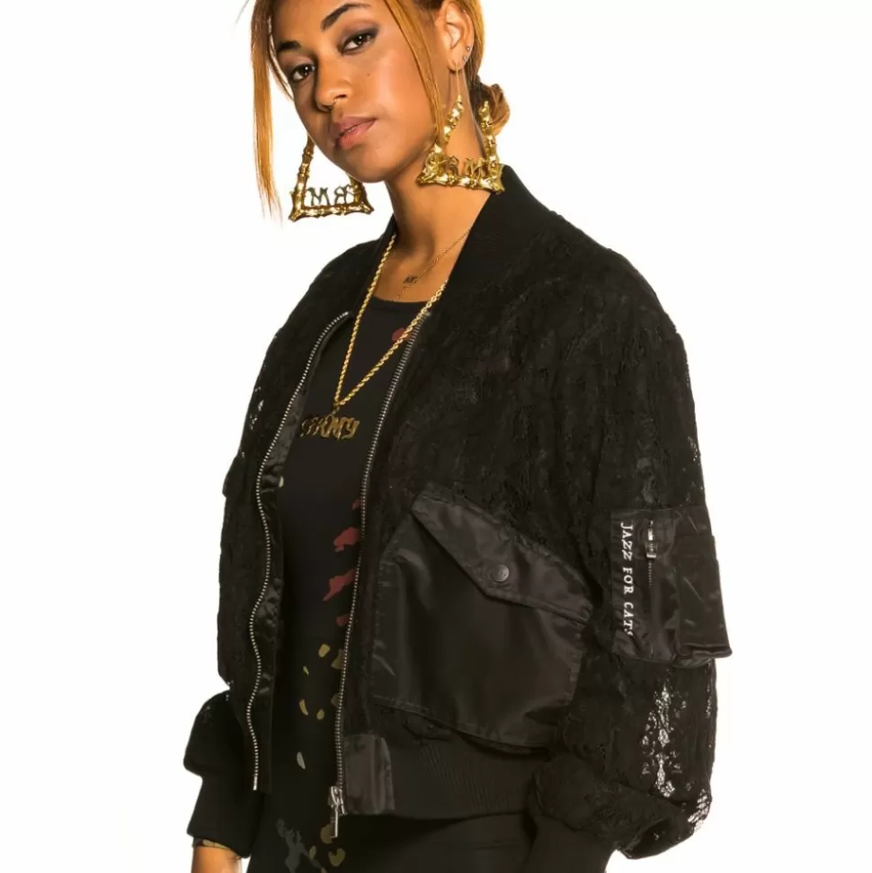Coats*Grimey "Jazz Thing" Girl Lace Bomber Jacket - Black - Fall 21