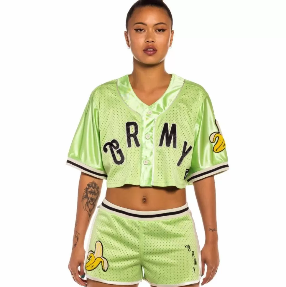 Tees & Tops*Grimey "Jungle Punch" Girl Mesh Crop Baseball Jersey - Green - Spring 22