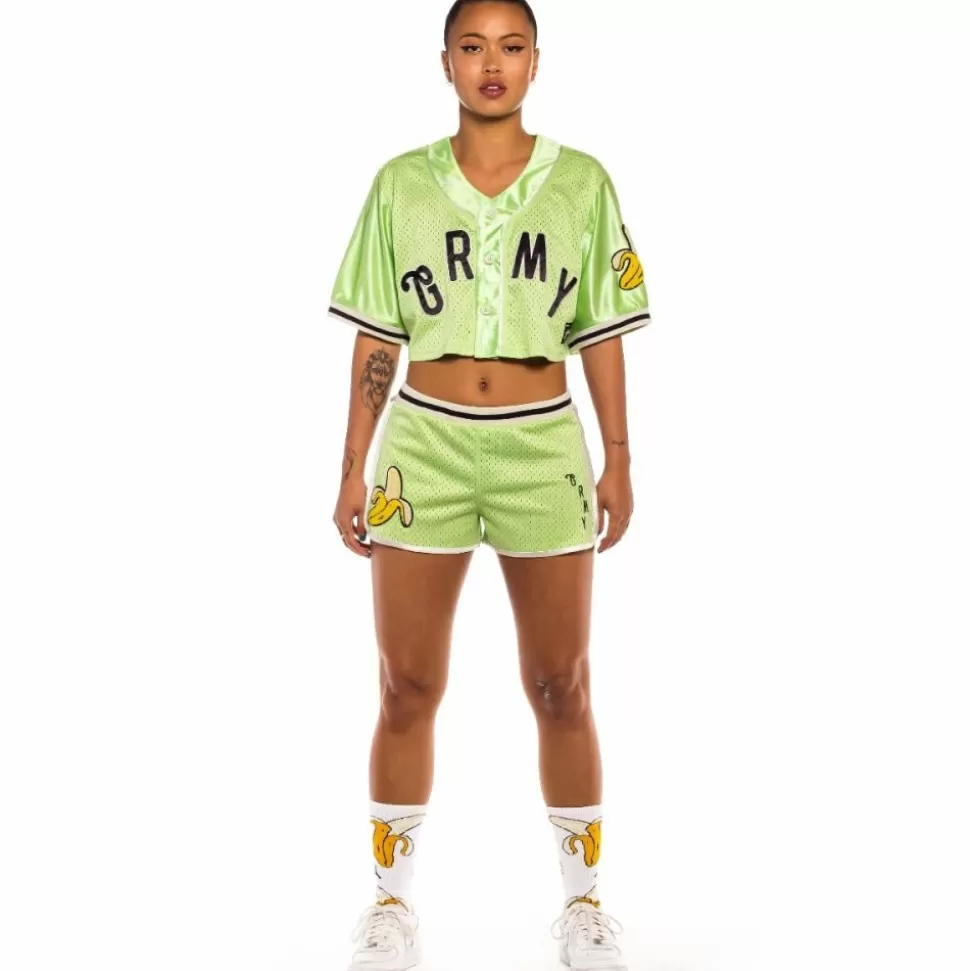 Tees & Tops*Grimey "Jungle Punch" Girl Mesh Crop Baseball Jersey - Green - Spring 22