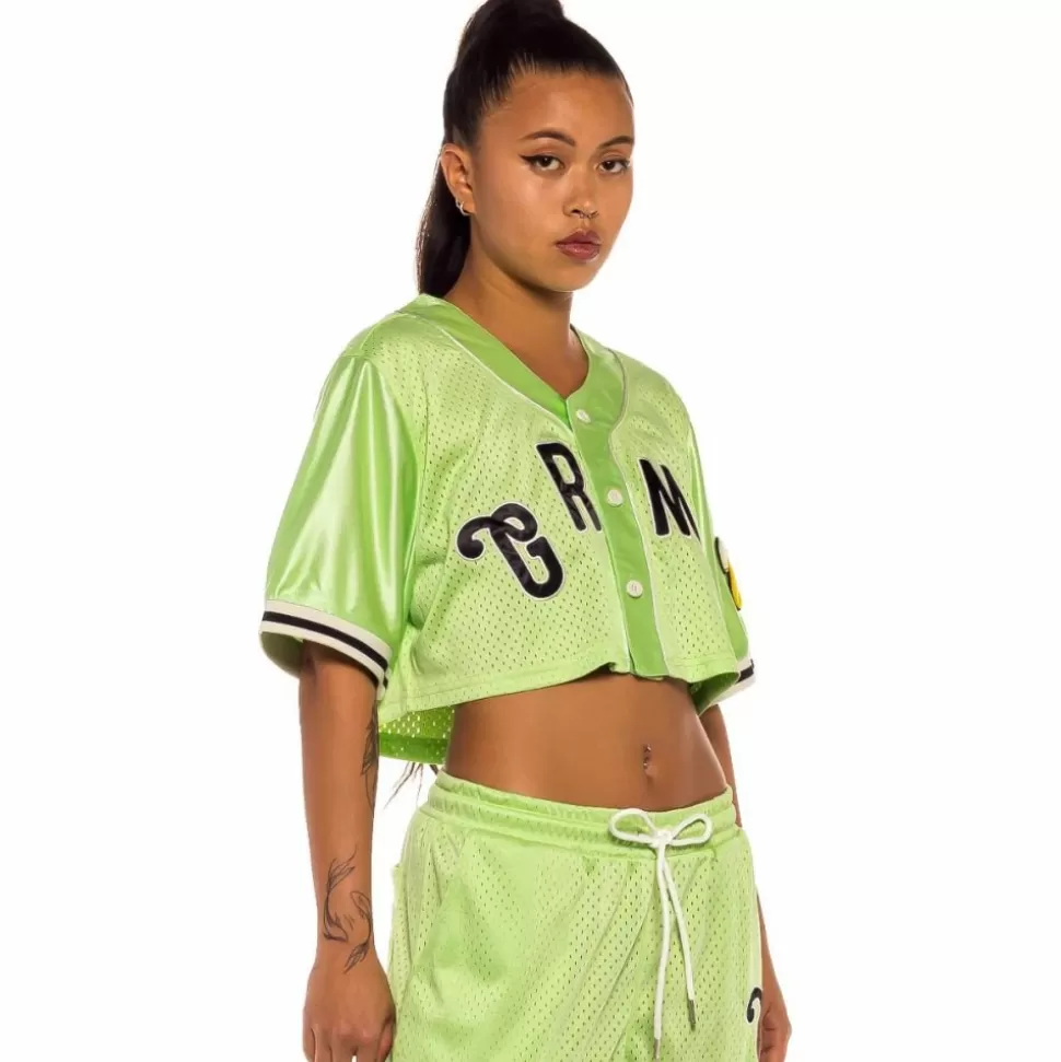 Tees & Tops*Grimey "Jungle Punch" Girl Mesh Crop Baseball Jersey - Green - Spring 22
