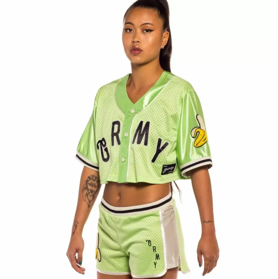 Tees & Tops*Grimey "Jungle Punch" Girl Mesh Crop Baseball Jersey - Green - Spring 22
