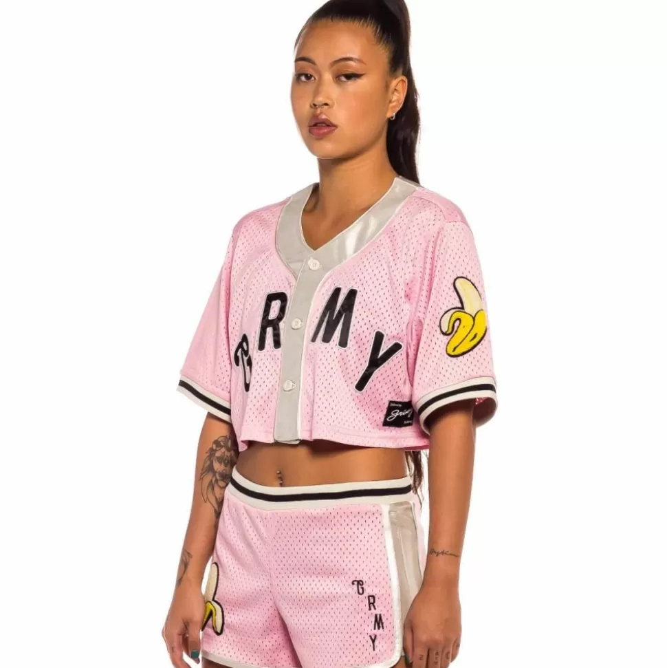 Tees & Tops*Grimey "Jungle Punch" Girl Mesh Crop Baseball Jersey - Pink - Spring 22