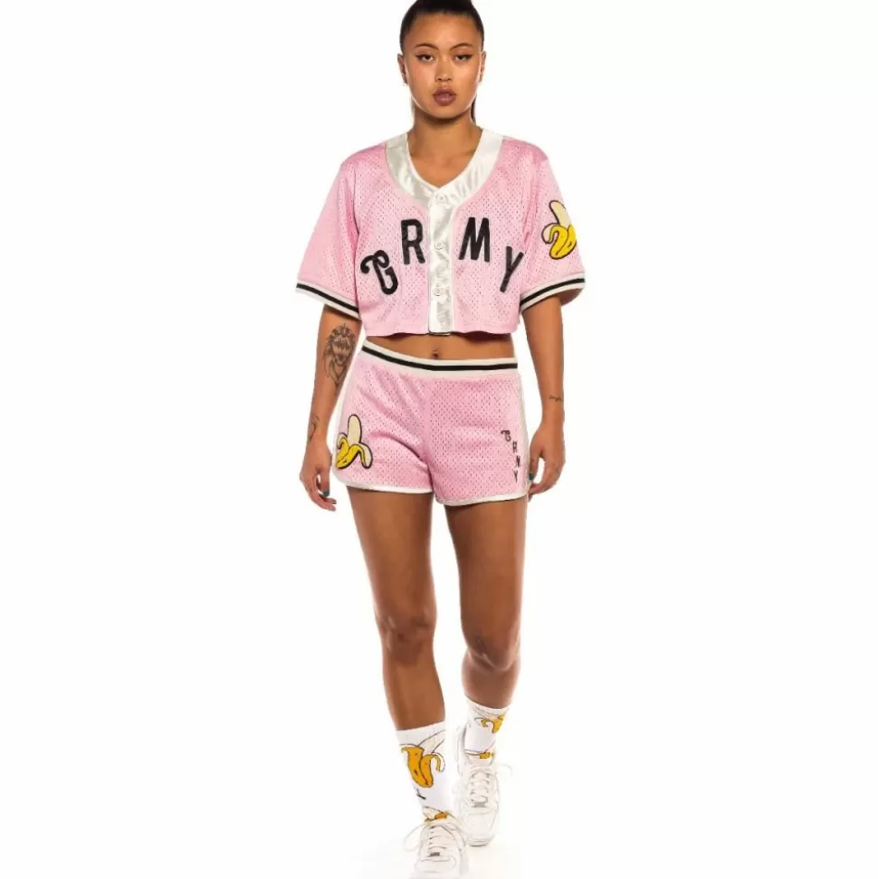 Tees & Tops*Grimey "Jungle Punch" Girl Mesh Crop Baseball Jersey - Pink - Spring 22