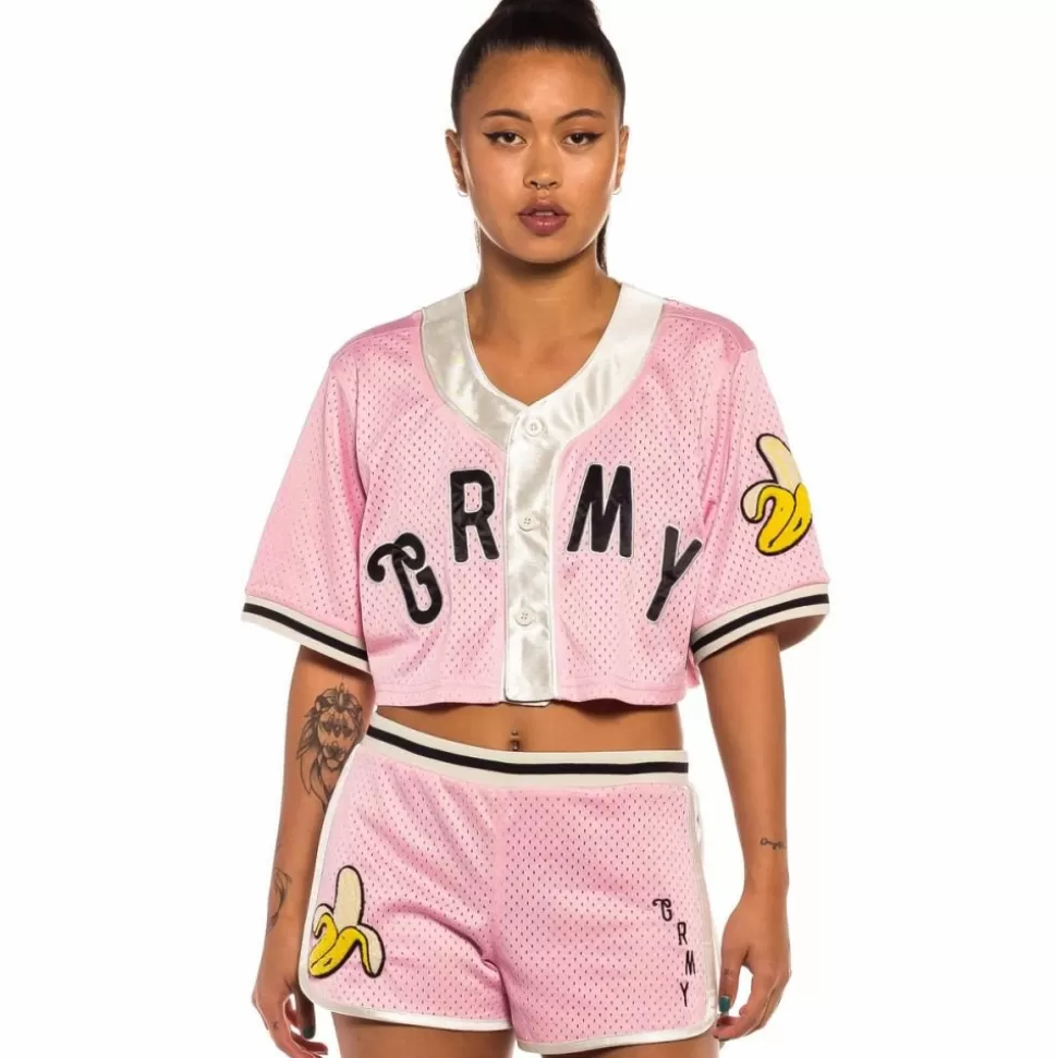 Tees & Tops*Grimey "Jungle Punch" Girl Mesh Crop Baseball Jersey - Pink - Spring 22