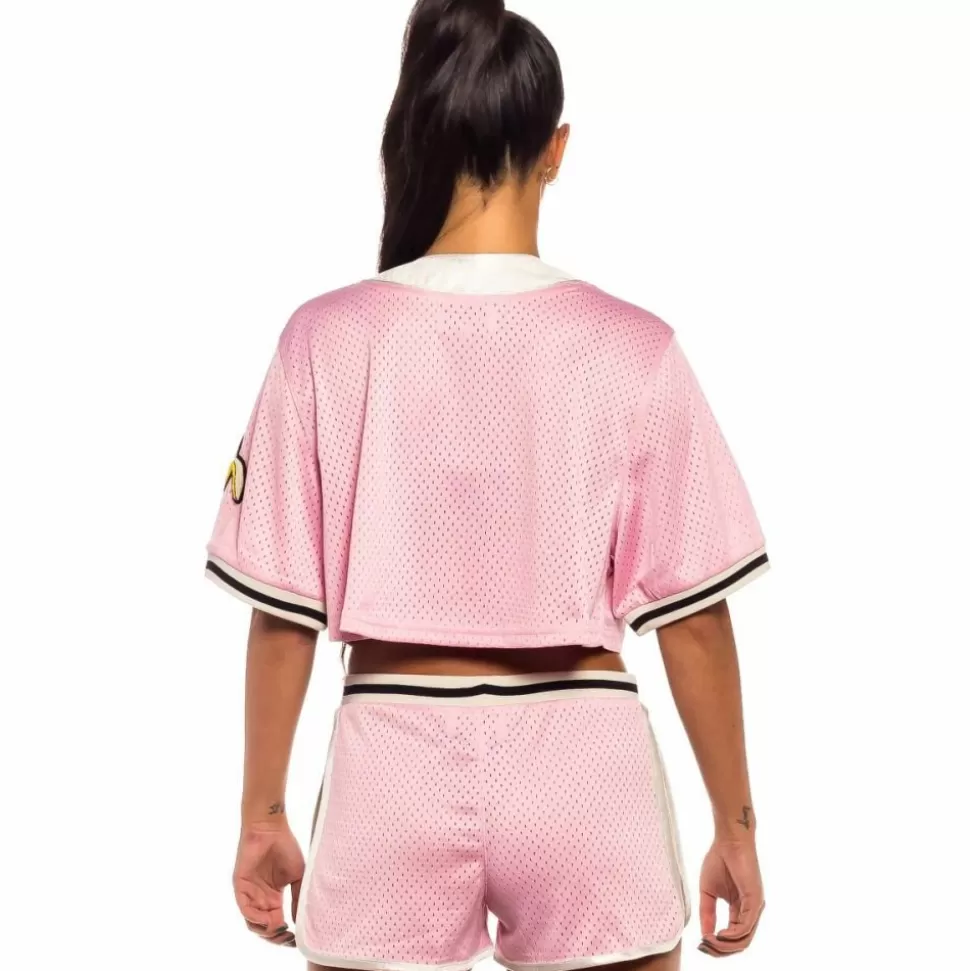 Tees & Tops*Grimey "Jungle Punch" Girl Mesh Crop Baseball Jersey - Pink - Spring 22