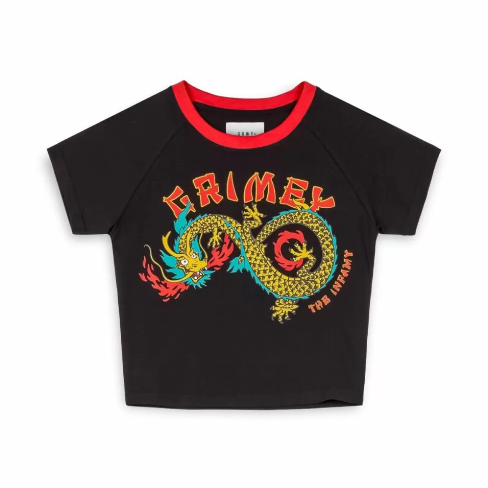 Tees & Tops*Grimey Lucky Dragon Girl Raglan Fitted Tee - Black - Ss24