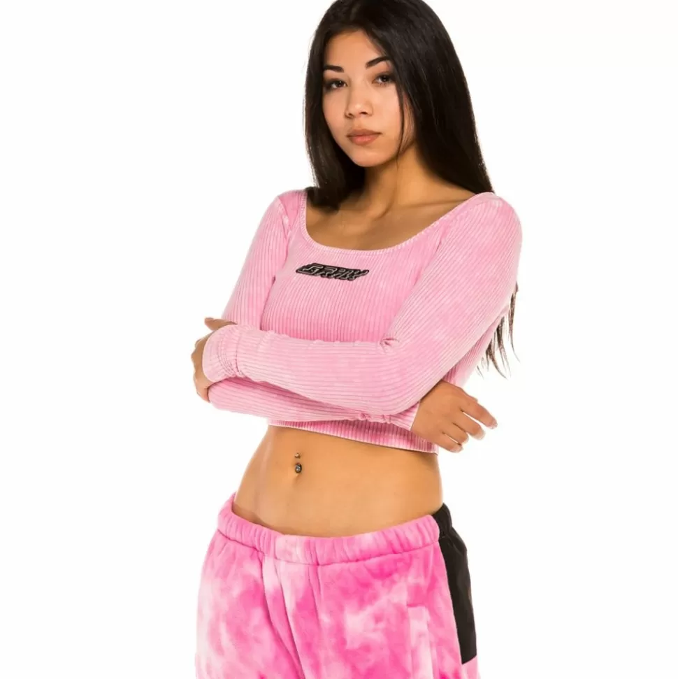 Tees & Tops*Grimey "Space Lady" Long Sleeve Crop Top - Bleached Pink - Winter 21