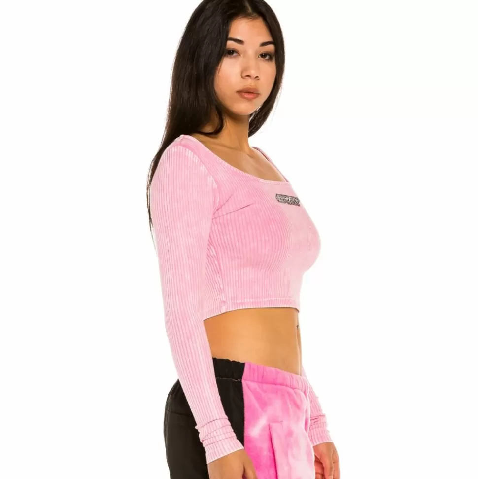Tees & Tops*Grimey "Space Lady" Long Sleeve Crop Top - Bleached Pink - Winter 21
