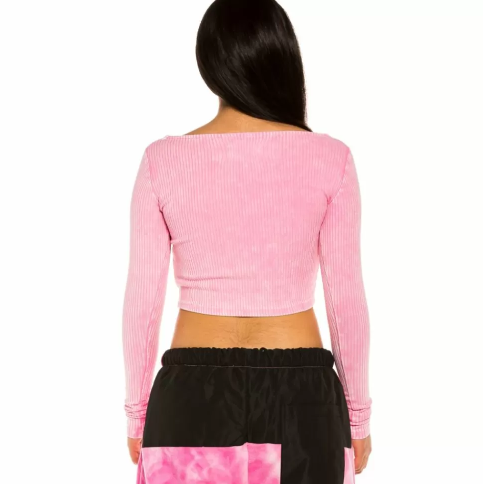 Tees & Tops*Grimey "Space Lady" Long Sleeve Crop Top - Bleached Pink - Winter 21