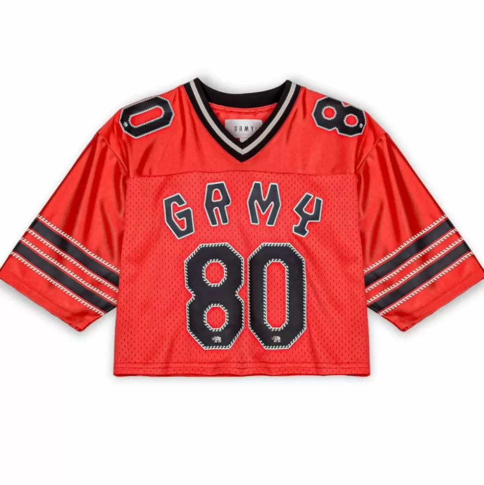 Tees & Tops*Grimey The Clout Mesh Crop Girl Football Jersey - Red - Spring 23