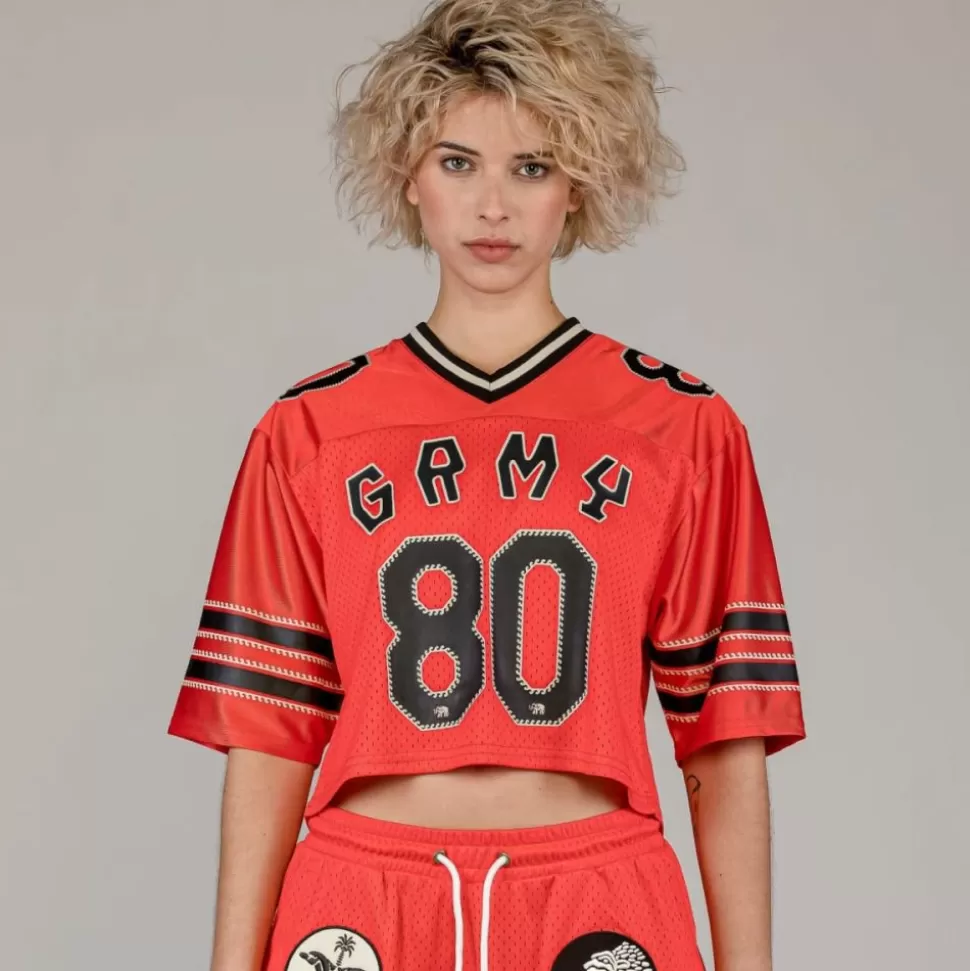 Tees & Tops*Grimey The Clout Mesh Crop Girl Football Jersey - Red - Spring 23
