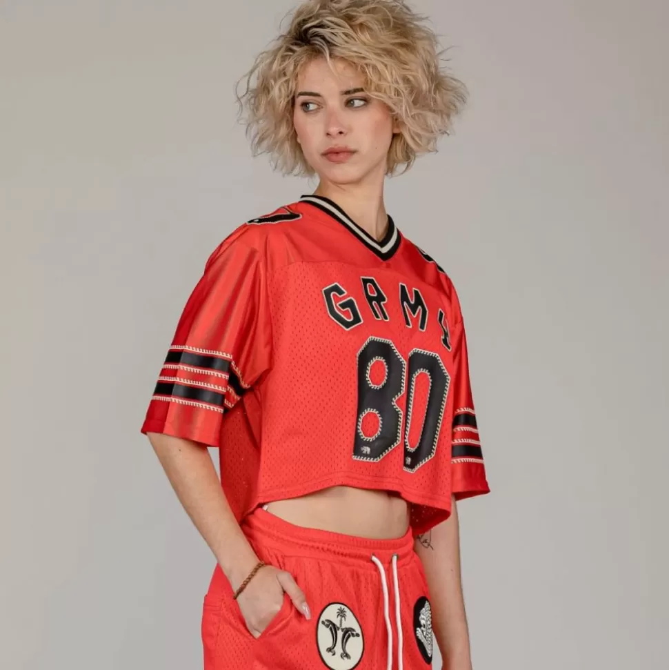 Tees & Tops*Grimey The Clout Mesh Crop Girl Football Jersey - Red - Spring 23