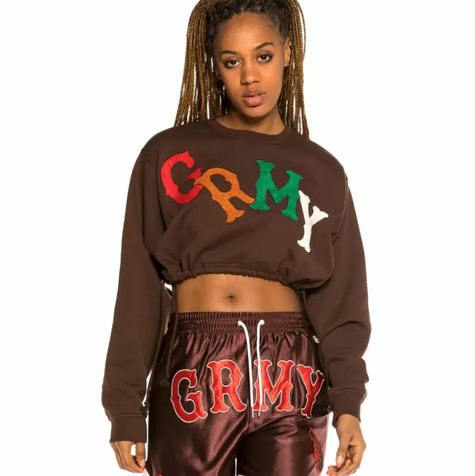 Sweatshirts*Grimey "The Loot" Girl Crop Crewneck Brown - Spring 21