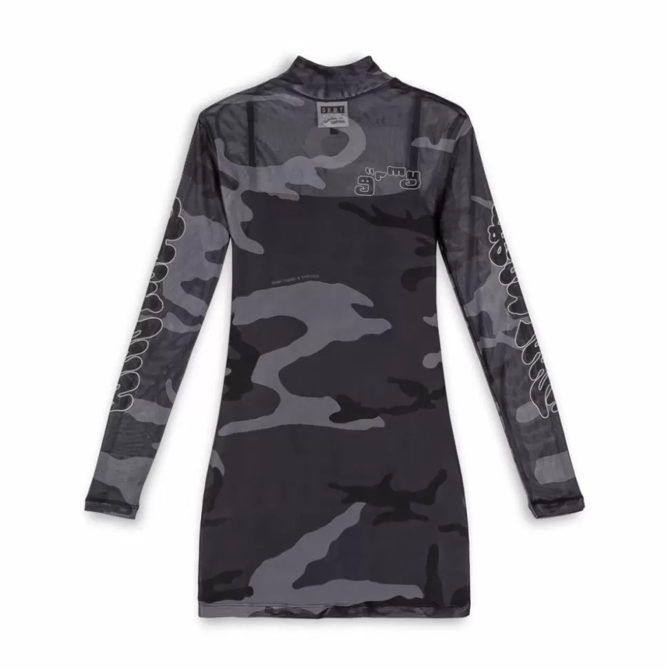 Dresses*Grimey Tusker Temple Micro Mesh Girl Long Sleeve Dress - Black - Fw23