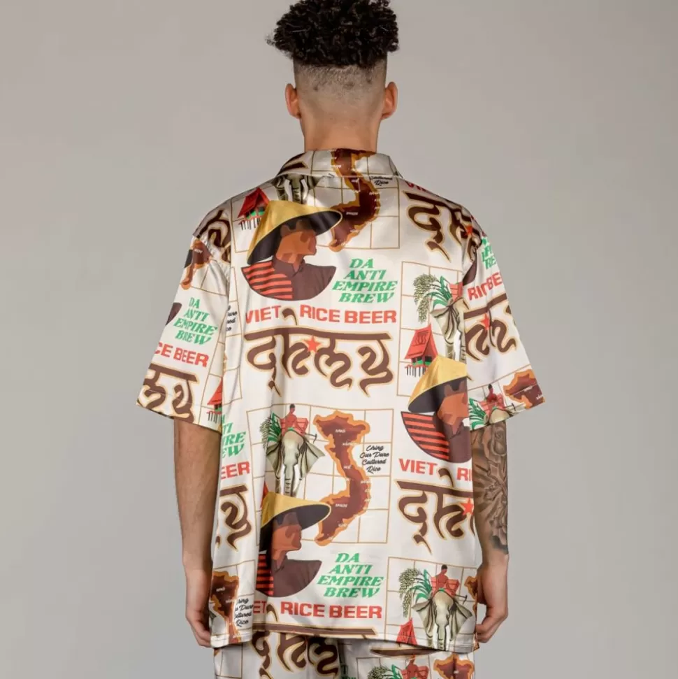 Shirts*Grimey Viet Cong Beer Satin Button Up Shirt - White - Summer 23