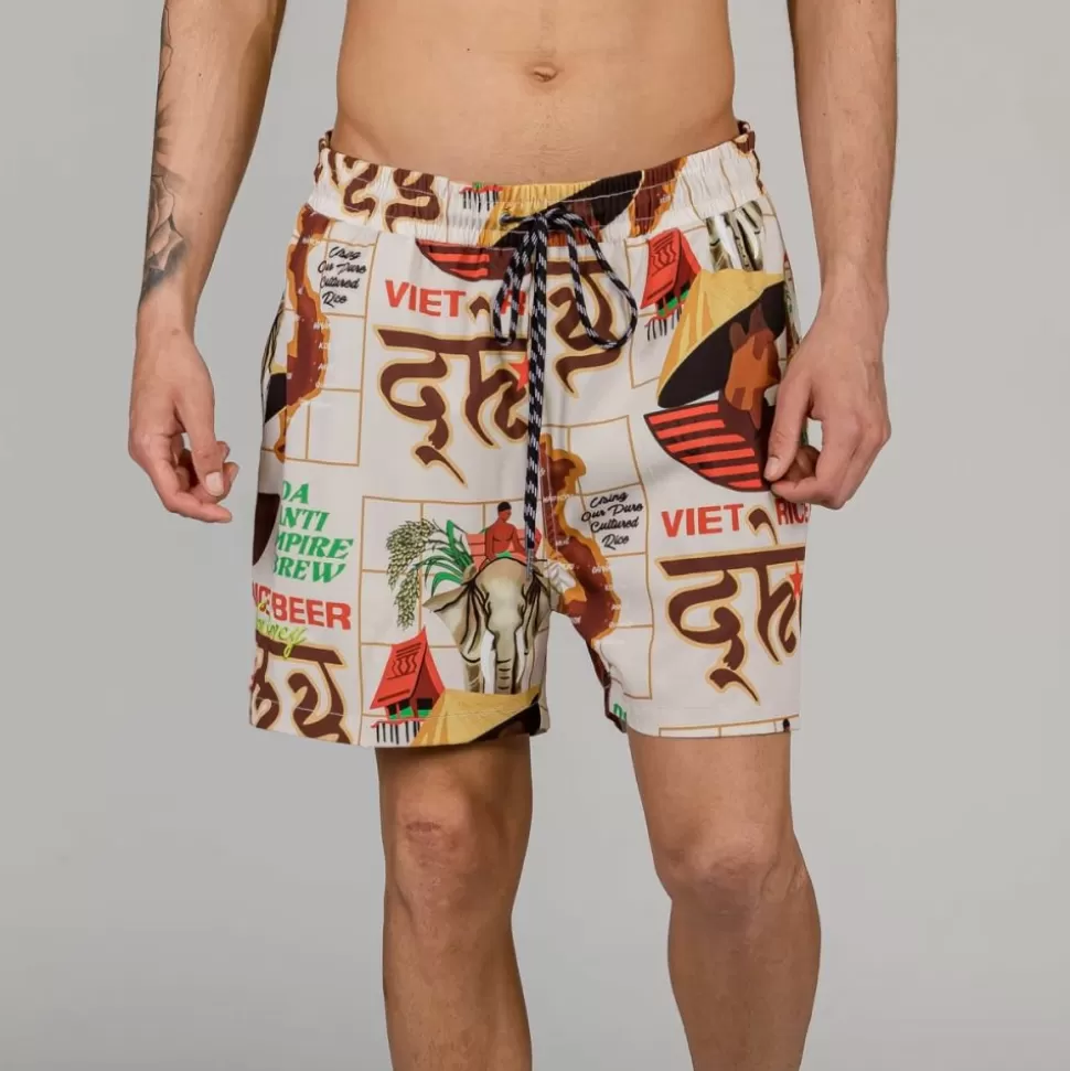 Swimwear*Grimey Viet Cong Beer Swimming Short - White - Summer 23