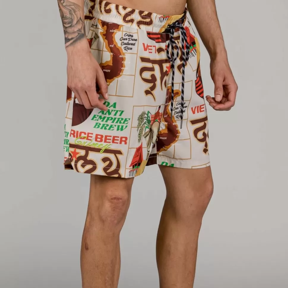 Swimwear*Grimey Viet Cong Beer Swimming Short - White - Summer 23