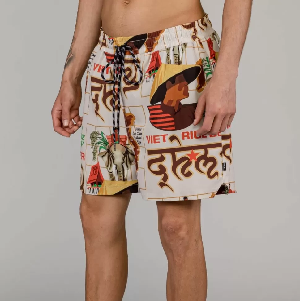 Swimwear*Grimey Viet Cong Beer Swimming Short - White - Summer 23