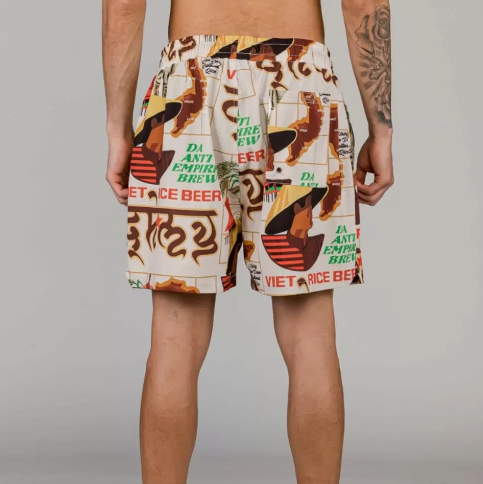 Swimwear*Grimey Viet Cong Beer Swimming Short - White - Summer 23