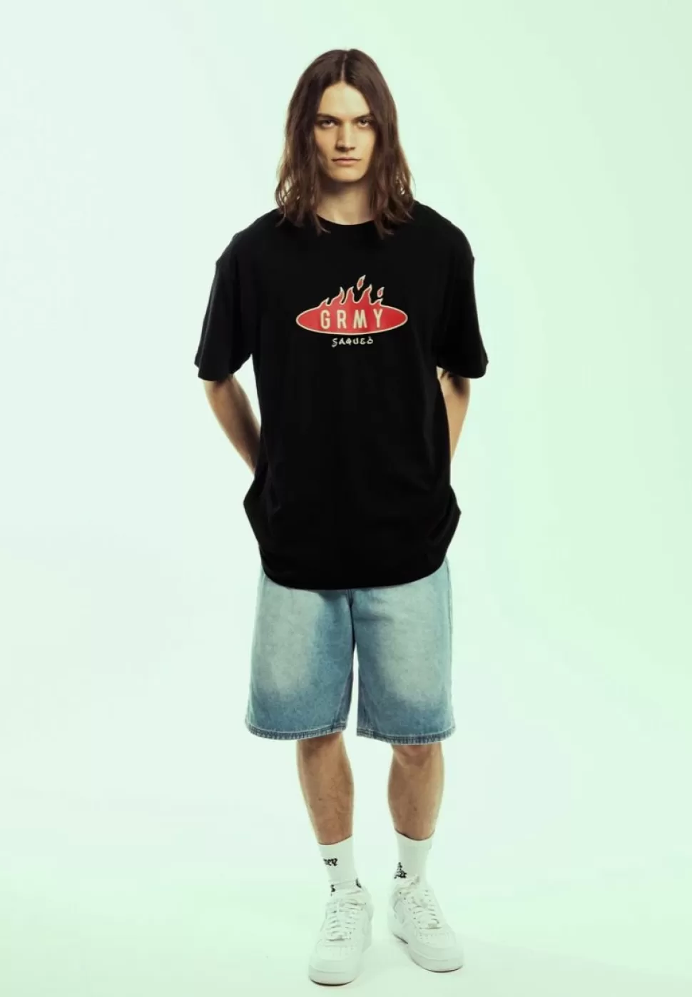 Shorts*Grimey Pantalon Corto Burn In Flames - Washed Light Blue - Ss24