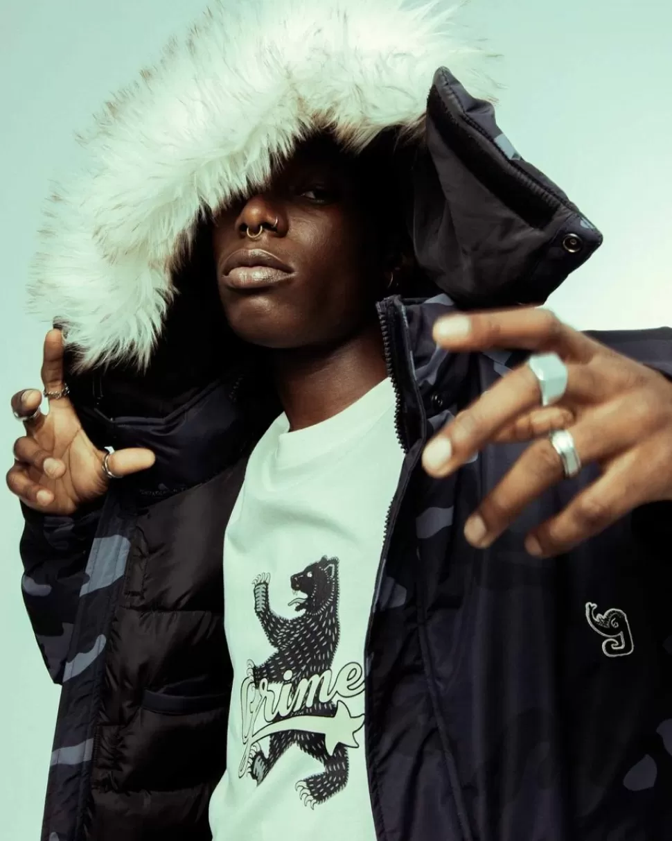 Recycled*Grimey Parka All Over Print Tusker Temple Puffer - Black - Fw23