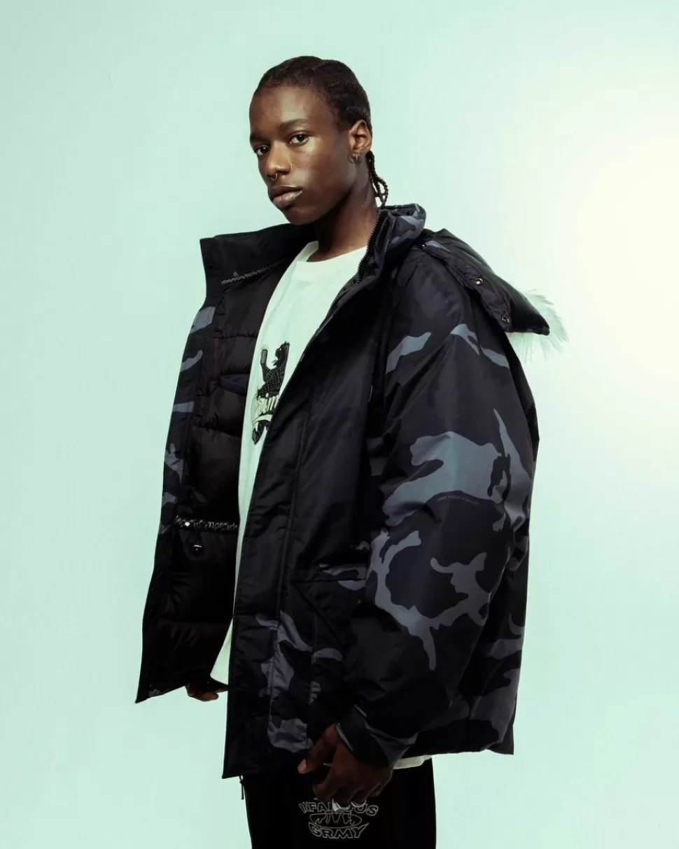 Recycled*Grimey Parka All Over Print Tusker Temple Puffer - Black - Fw23