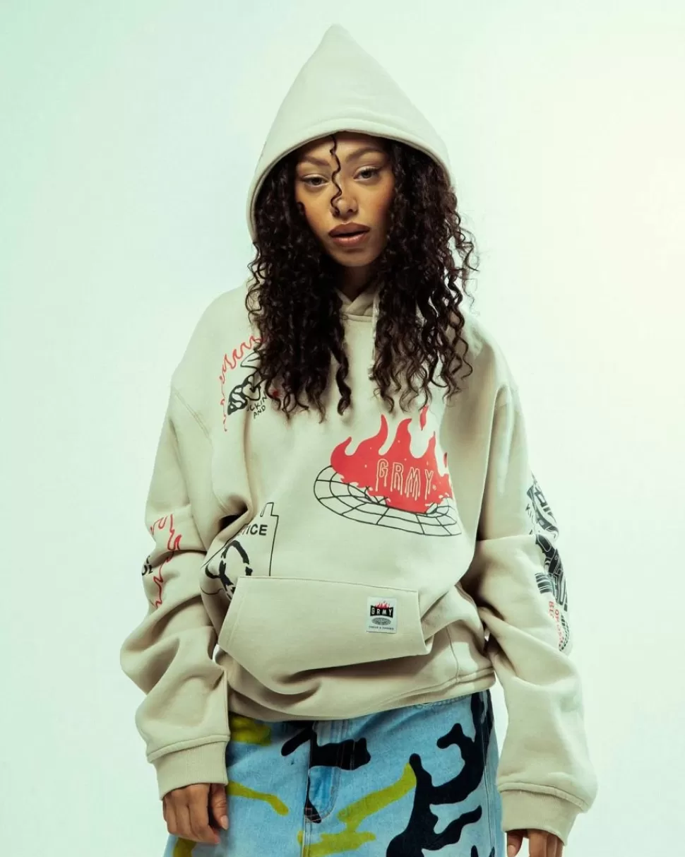 Sweatshirts*Grimey Sudadera Capucha Back At You Wide Hole Vintage - Cream - Fw23