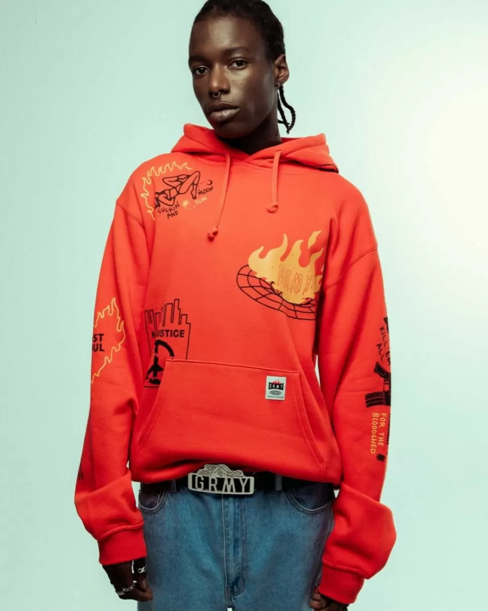 Sweatshirts*Grimey Sudadera Capucha Back At You Wide Hole Vintage - Red - Fw23