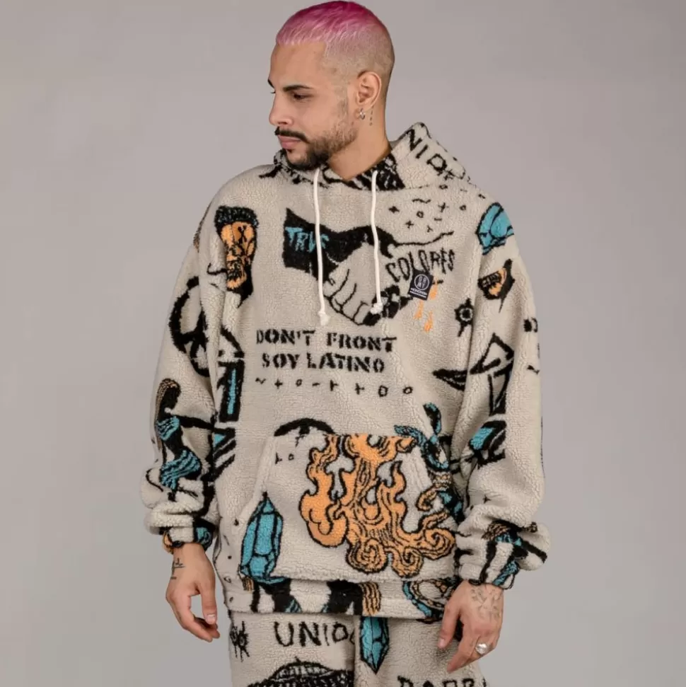 Recycled*Grimey Sudadera Lost Boys All Over Sherpa Hoodie - Cream - Winter 22
