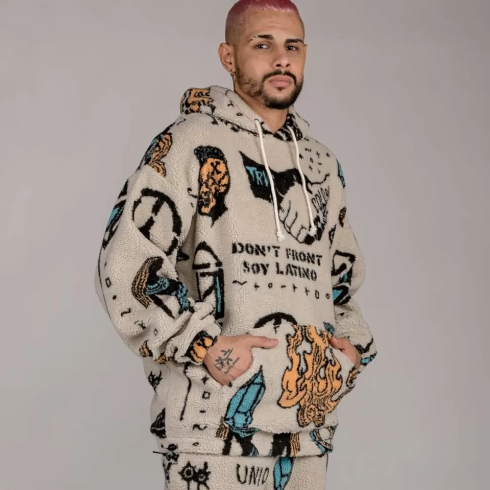 Recycled*Grimey Sudadera Lost Boys All Over Sherpa Hoodie - Cream - Winter 22