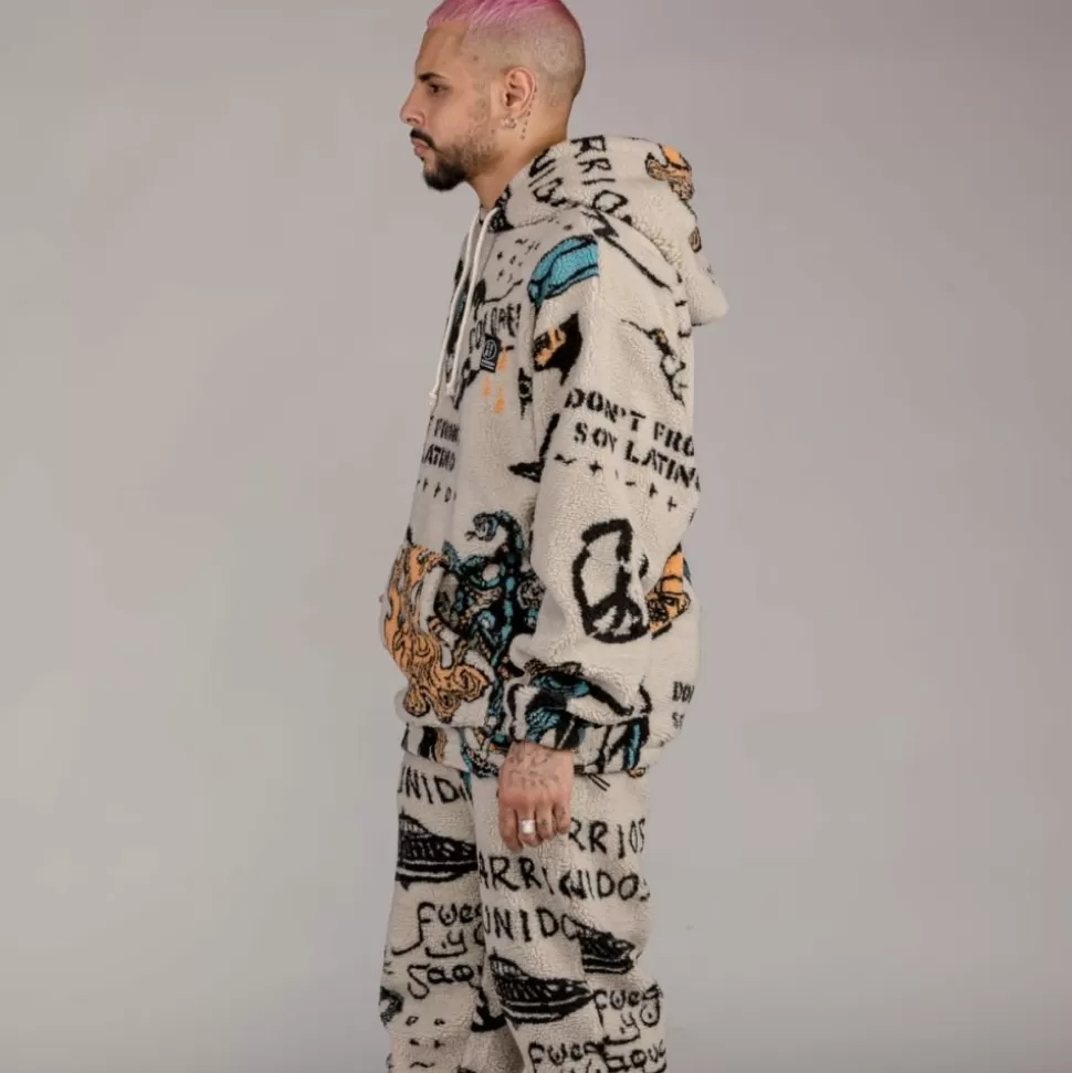 Recycled*Grimey Sudadera Lost Boys All Over Sherpa Hoodie - Cream - Winter 22