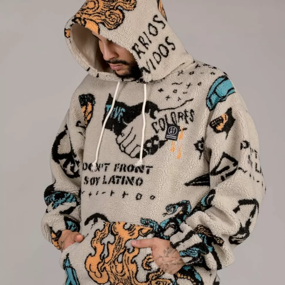 Recycled*Grimey Sudadera Lost Boys All Over Sherpa Hoodie - Cream - Winter 22