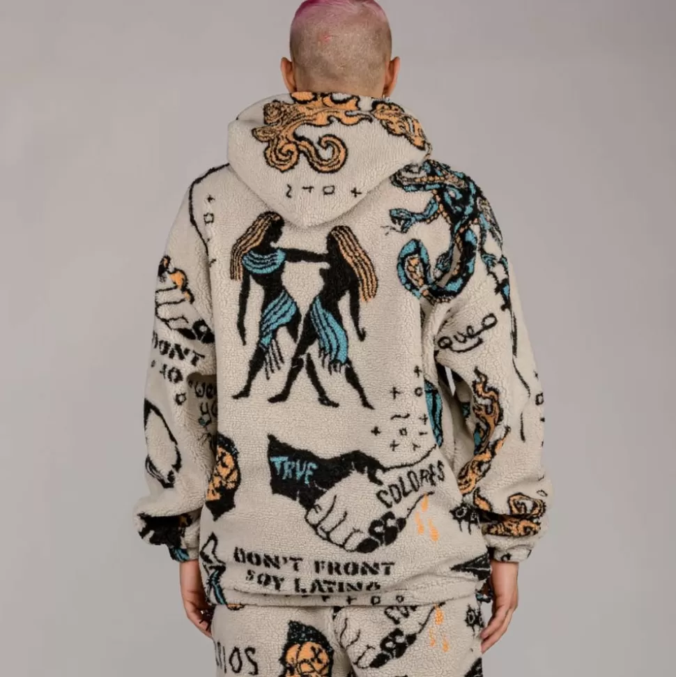 Recycled*Grimey Sudadera Lost Boys All Over Sherpa Hoodie - Cream - Winter 22